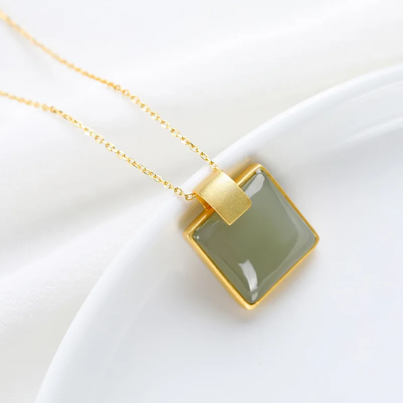 SA SILVERAGE Sapphire White Jade S925 Sterling Silver Inlaid with Ancient Craft Chain New Necklace Pendant Natural Hetian Jade