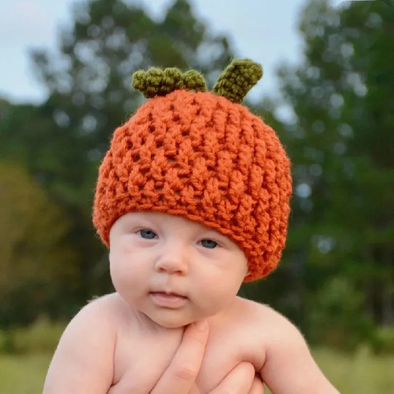 Hallowee Pumpkin Kids Baby Beanie Hat Cap Infant Winter Warm Handmade Crochet Children Newborn Bebe Hats and Caps for Boys Girls