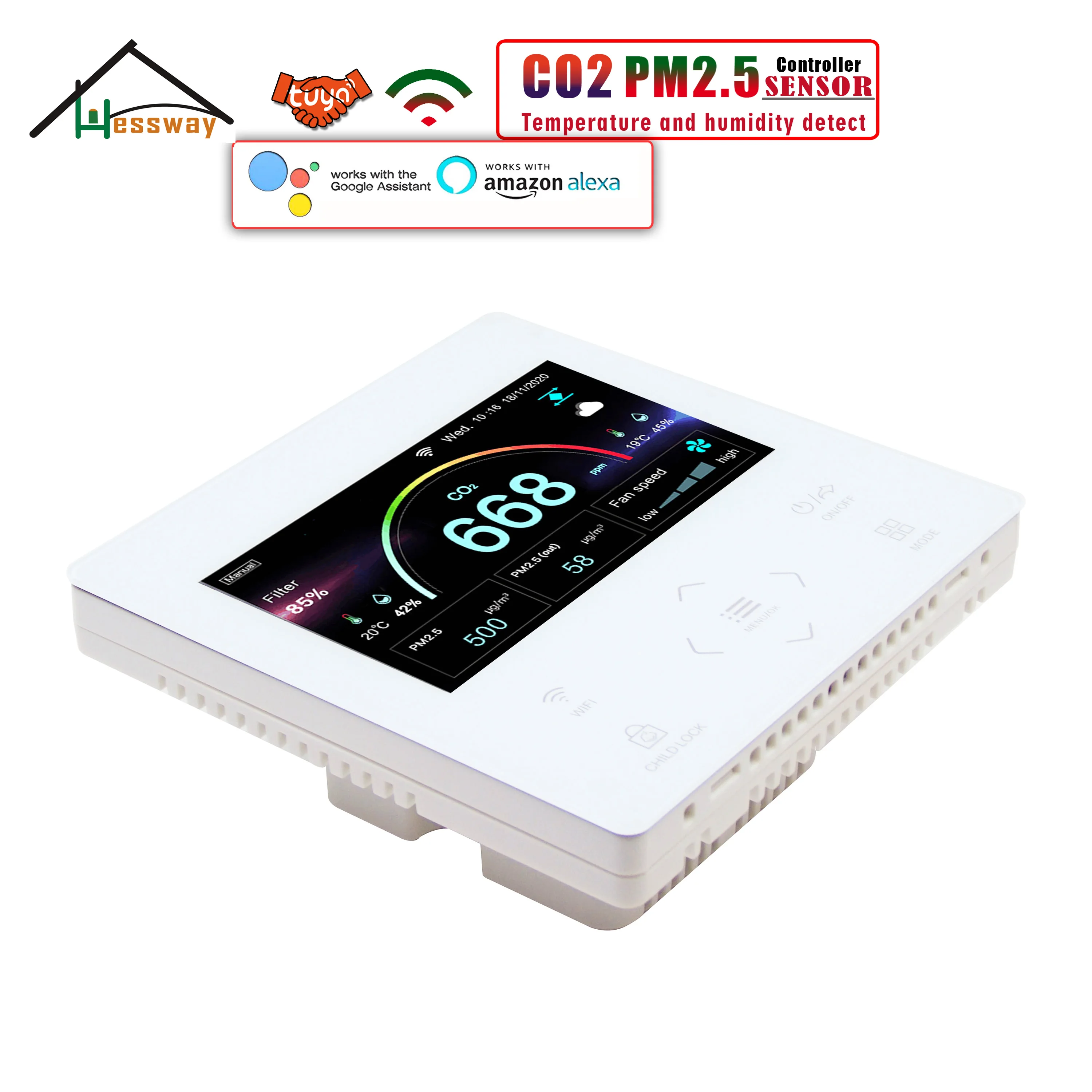 Imagem -05 - Hessway-sensor de Qualidade do ar Wi-fi Modbus Monitor Pm2.5 e Co2 Interior e Exterior ac 010v Saída do Ventilador Pwm