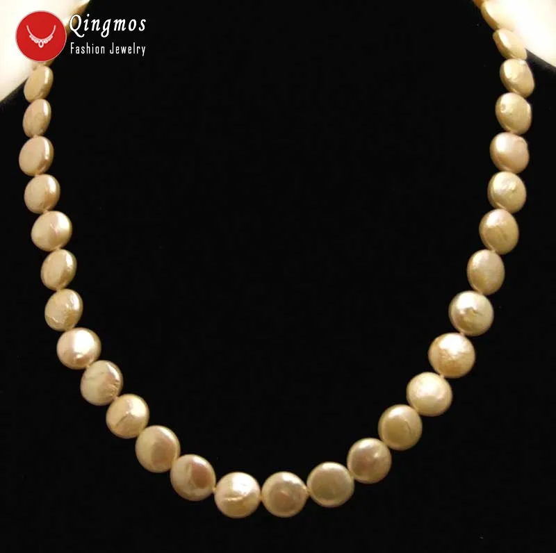 

Qingmos 12-13mm Coin Round Natural Freshwater Pink Pearl Necklace for Women Chokers 17'' Jewelry nec6308