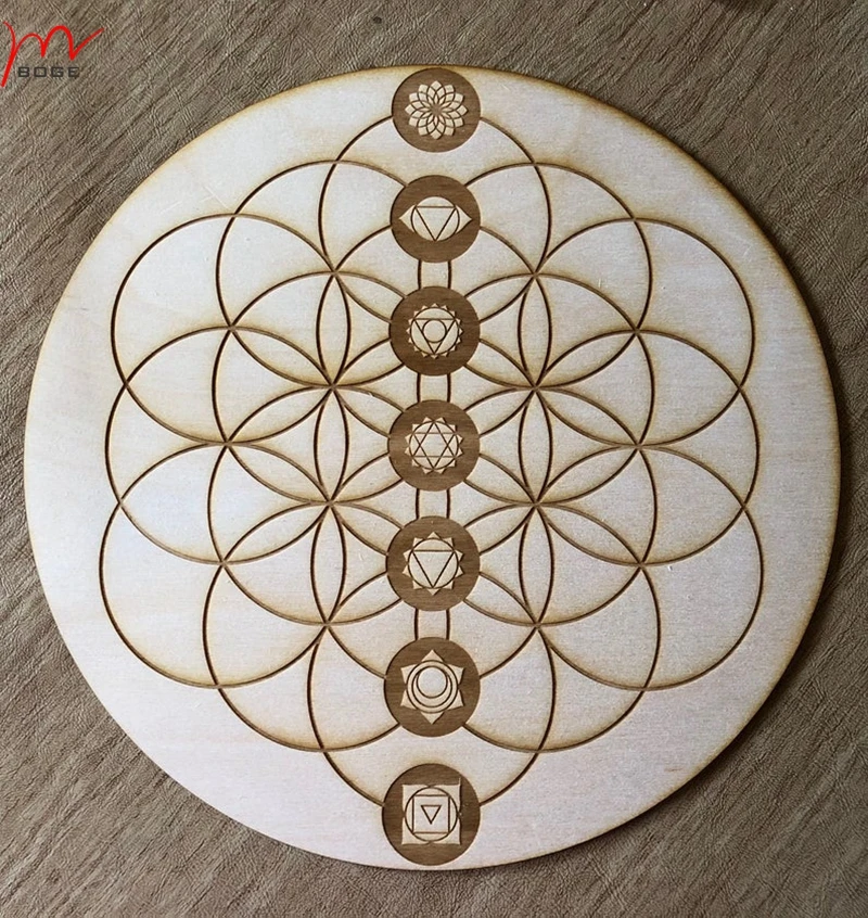 10pcs wood  engraved Flower of Life Chakras Crystal Grid Chakra Altar Decoration Spiritual  home art decorations