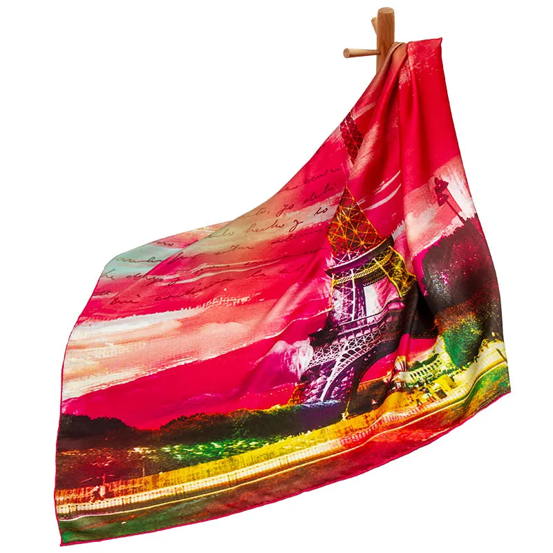 100% Pure Silk Scarf Women Scarf  Eiffel Tower Hijab Female Silk Hair Scarf Square Silk Scarf Head Scarf Neck Bandana for Women