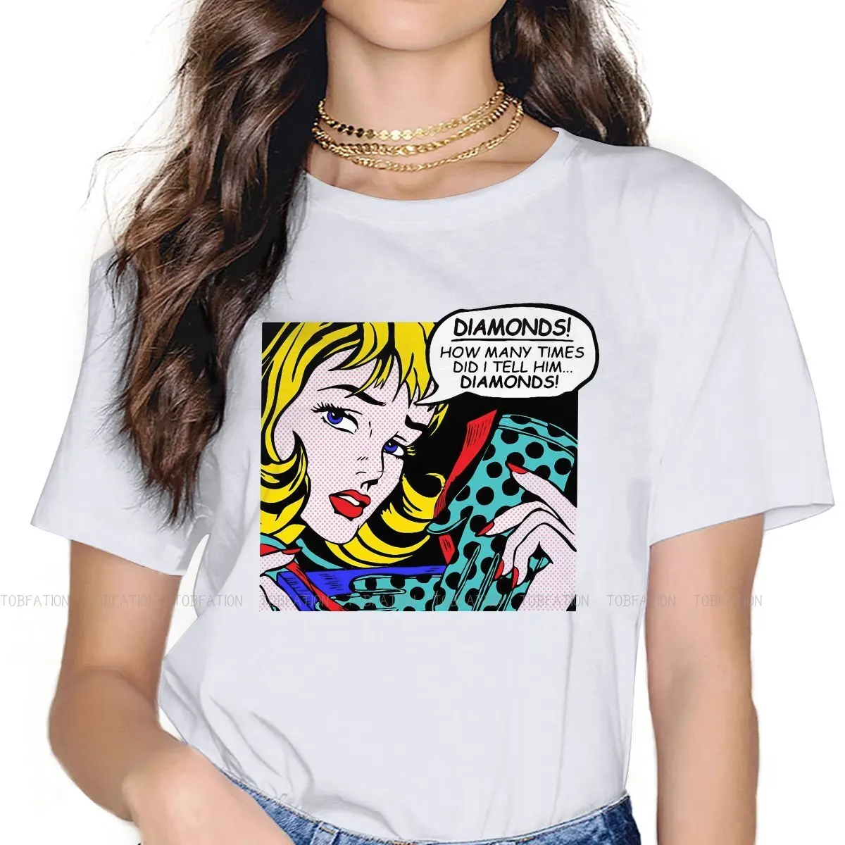 Roy Lichtenstein Pop Art Comics Girls T Shirt Girl with Gloves Female Tops Harajuku Kawaii Tees Ladies 5XL Cotton Tshirt