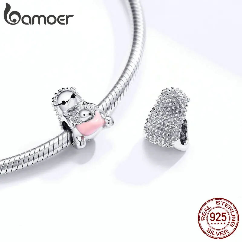 bamoer 925 Sterling Silver Mother Hedgehog Pets Metal Charm for Original Silver Bracelet Fine Jewelry DIY Bangle BSC239