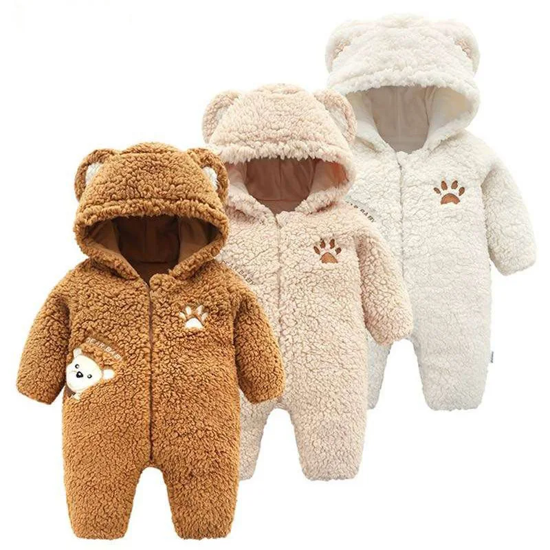 Cute Little Bear Baby Romper Infant Girl Jumpsuit Comfortable Warm Hooded Zipper Kids Boys Romper 0-2 Year Baby Crawling Clothes