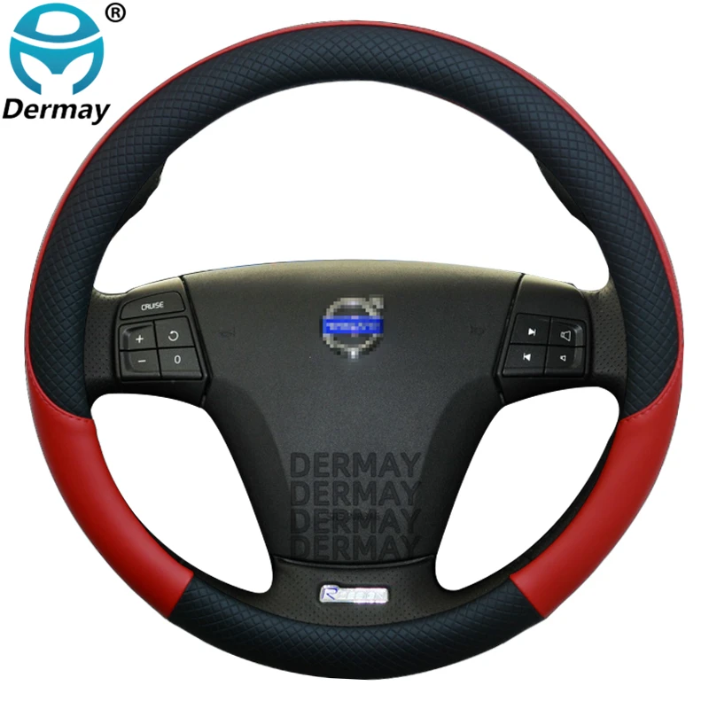 100% DERMAY Brand Leather Car Steering Wheel Cover Non-slip for Volvo C30 2006~2013 Auto interior Accessories