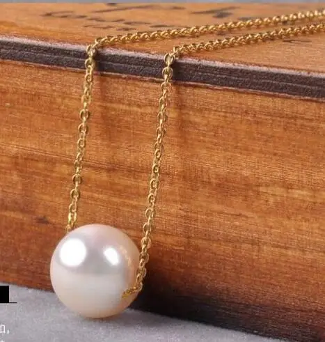 

free shipping noble jewelry huge 12-13mmAAA south sea natural white pearl pendant 14k chain