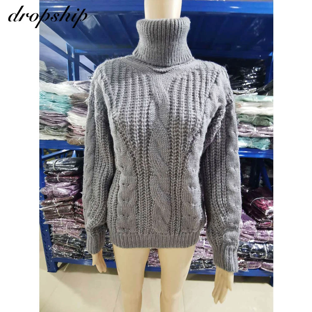 Knitted Turtleneck Women Sweaters Winter Clothes Stitching Long Sleeve Stitching Woman Sweater Pullovers Solid Color