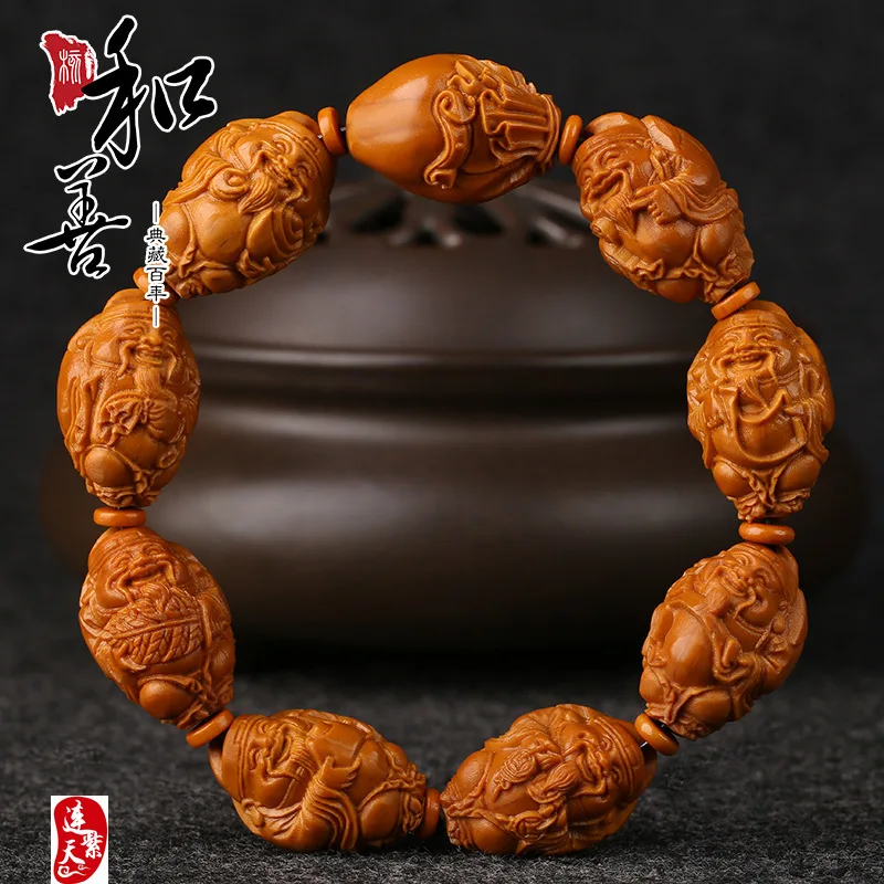 Eight treasure gods hand string hand-made olive nuclear carving eight sides to rich hand string text play to play olive bracelet