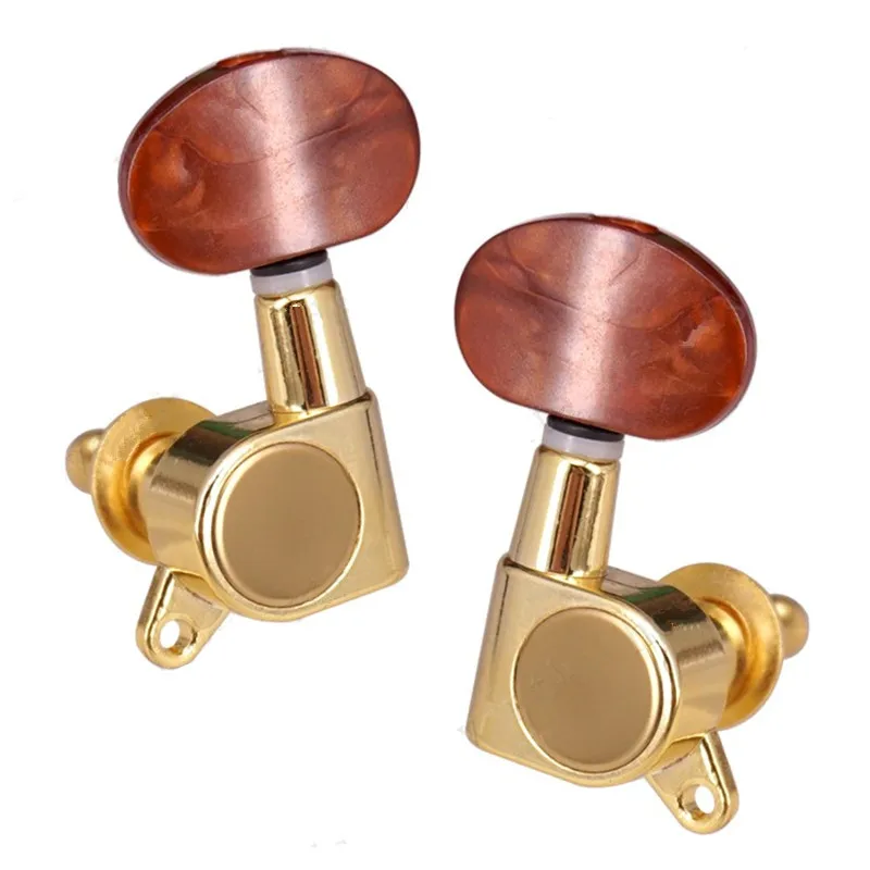 6Pcs Gold With Coffee Big Oval Button Sealed Gear Acoustic Electric Guitar String Tuning Peg Tuner Machine Head Accessories