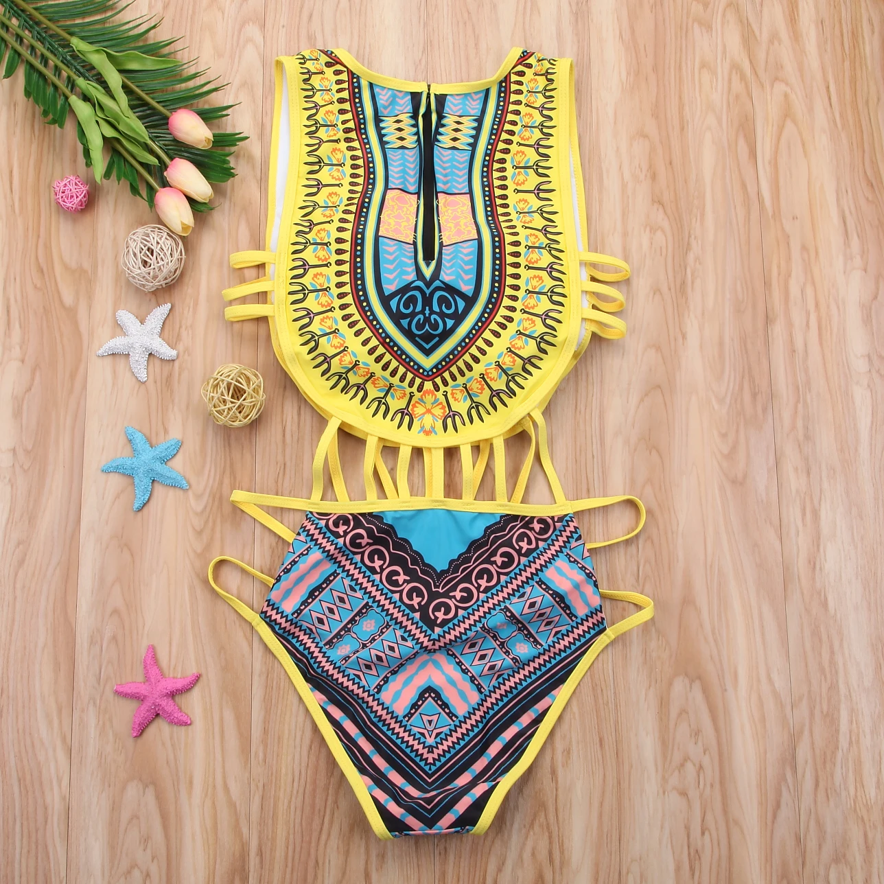 Women Ethnic Floral One-Piece Swimsuit African Bathing Suit High Waist Print Cover Up Bikini Set Vintage Sexy Swimwear Beachwear