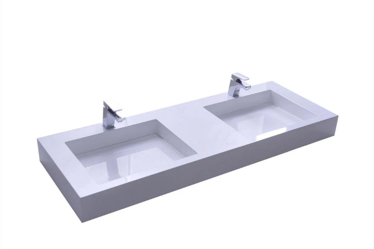 1500mm Wall Mounted Vanity Counter Top Basin Stone Solid Surface Matt White Double Sinks 38264-2309A