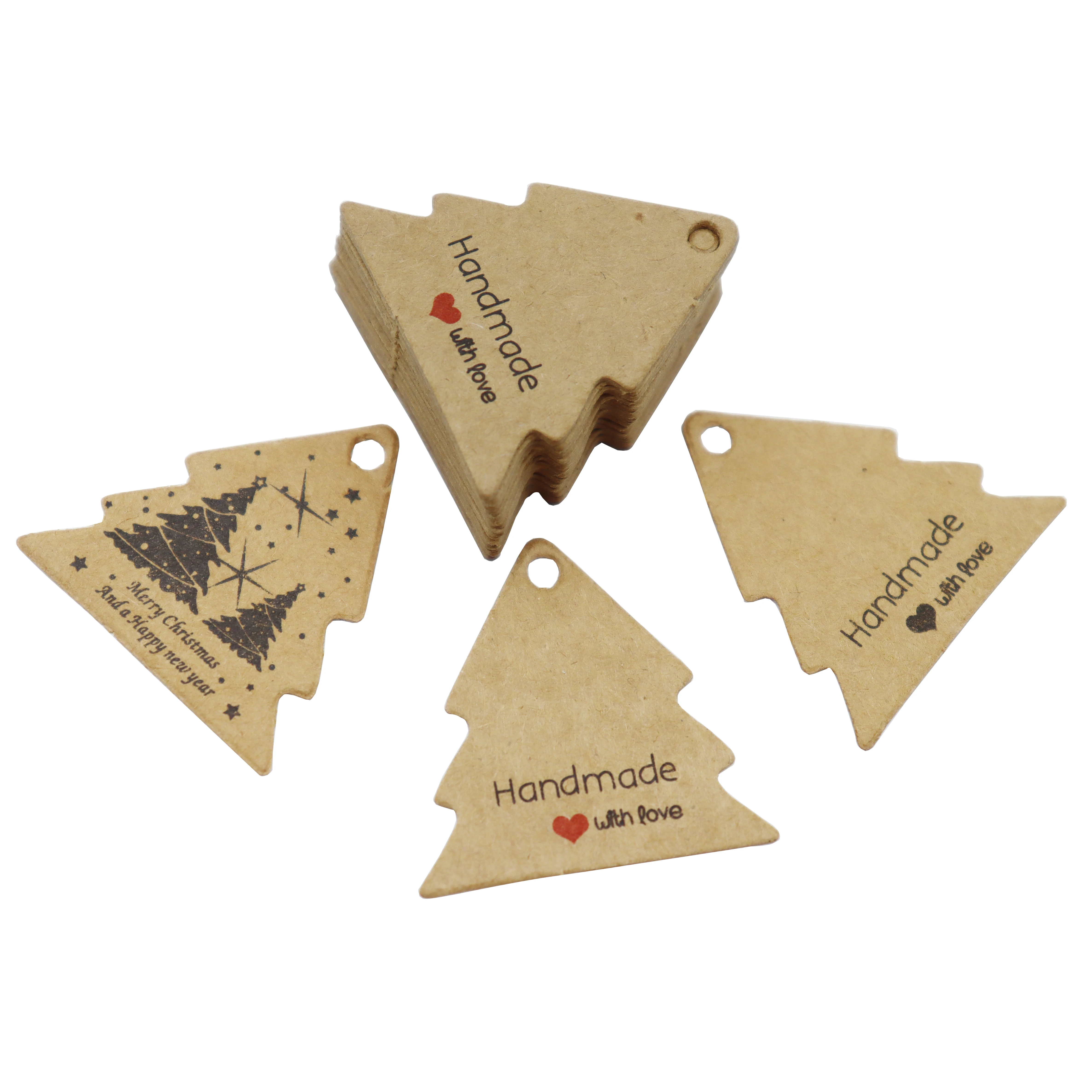 100pcs/lot 3.5*3.5cm White/Kraft Handmade with Love Hang Tags Garment Tags for Xmas/Candy/Gift/Cookies Packing Label Cards