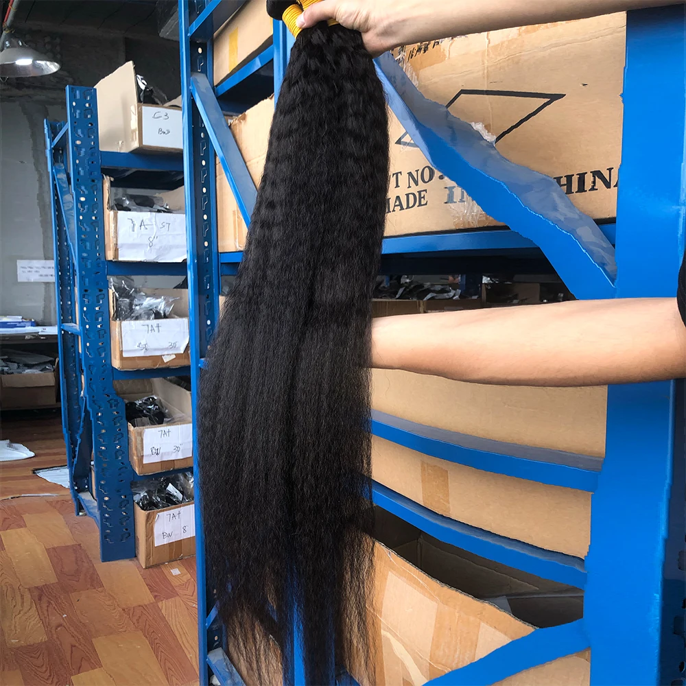 Kinky Straight Human Hair Bundles Indian Hair Bundles Yaki Straight Hair 28 30 32 Inch Kinky Straight Sew-in Hair Weaves