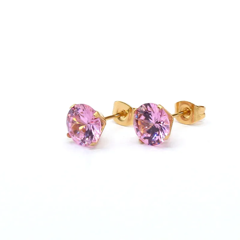 Mini-Ohrstecker aus Edelstahl mit rosa AAA-Zirkonia, 3mm bis 8mm rund, echte goldfarbene Beschichtung, nicht leicht verblassend, allergiefrei – Detail 19