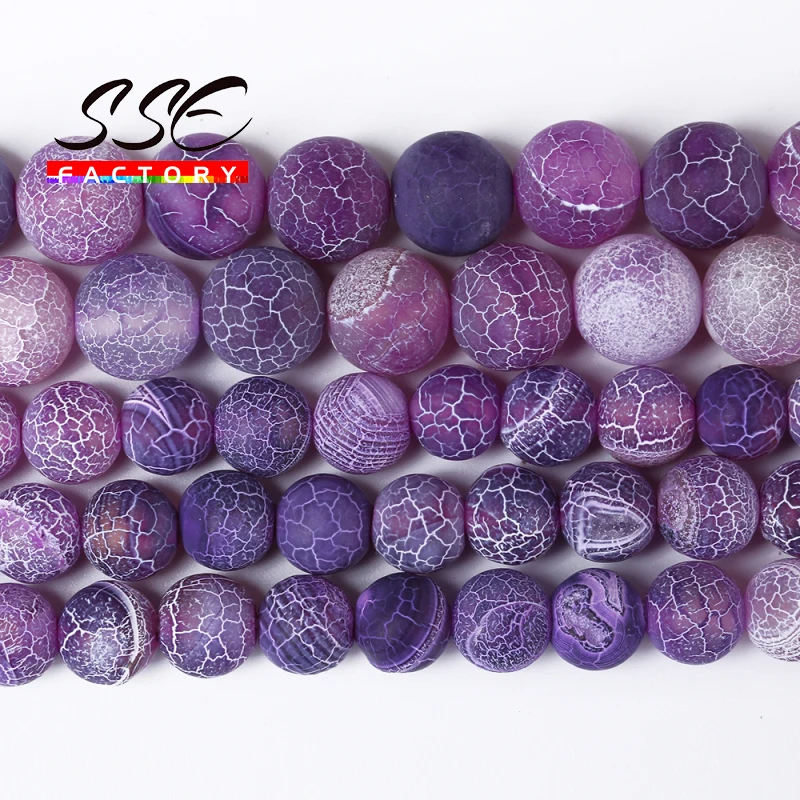 Natural Stone Beads Frost Purple Cracked Dream Fire Dragon Veins Agates Beads For Jewelry Making DIY Bracelet 15\