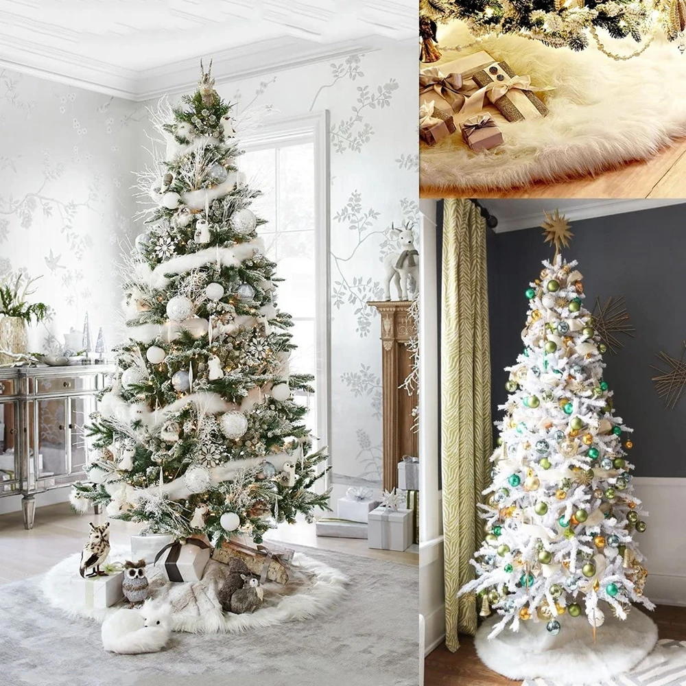 78/90/122cm White Christmas Tree Skirt Pure White Faux Fur Tree Skirt for New Year Celebration Holidays and Merry Christmas Home - Image 4