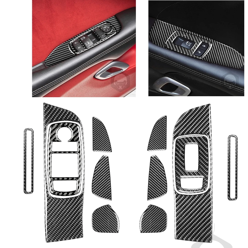 

For Dodge Challenger 2015-2023 Carbon Fiber Interior Door Handle Window Lift Control Panel Switch Knob Button Cover Trim Sticker