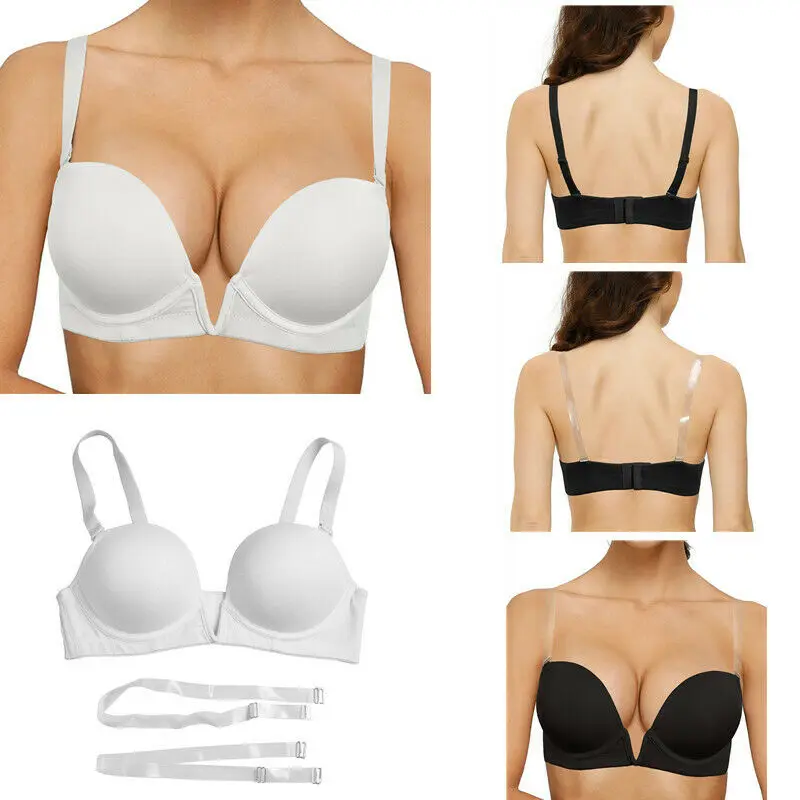 

New Push Up Bras Women Sexy Bra Invisible Wedding BH Thick Padded Underwire Silicone Straps Adjusted Deep V Plunge Bra