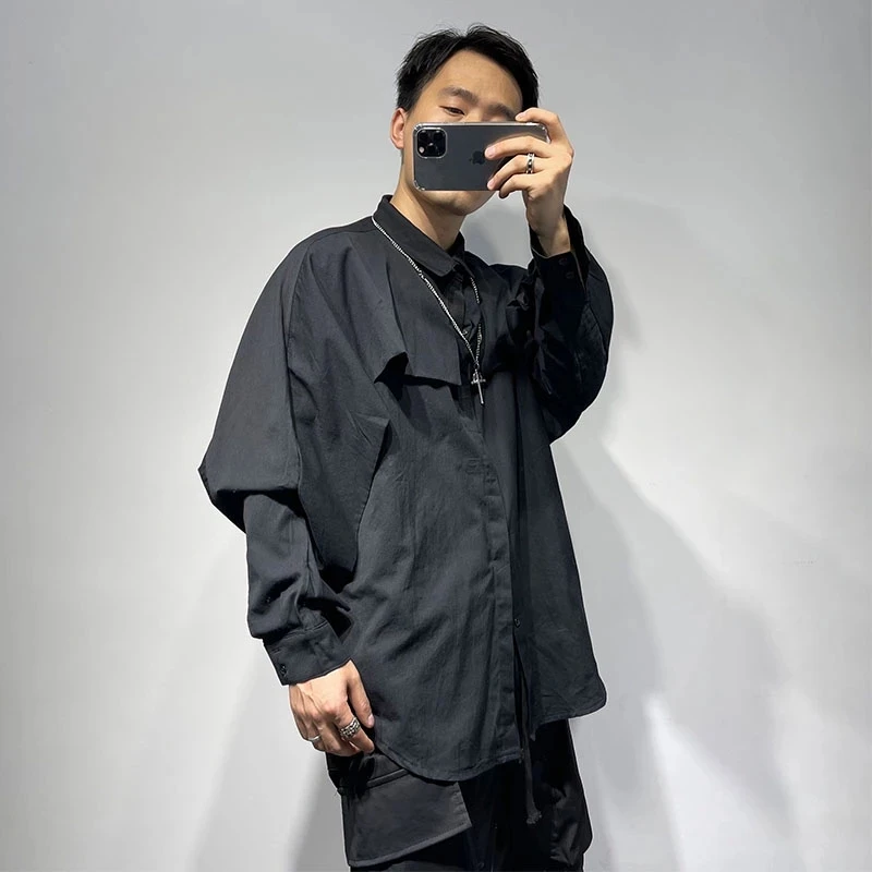 

Men's Fake Two Shirts 2022 Autumn New Youth Dark Department Large Loose Designer Harajuku Fashion Casual Shirt