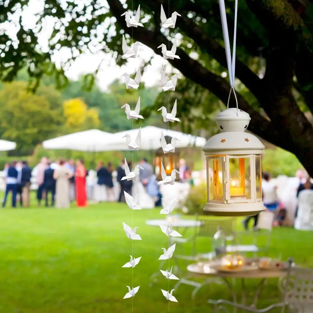 200Pcs 10Strings Premade Thousand Origami Paper Crane on String White Dove Garlands For Wedding Valentine\'s Day Party Decoration