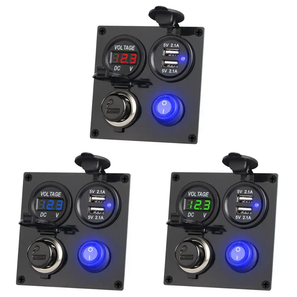 Waterproof Dual USB Socket Charger 2.1A&2.1A with LED Voltmeter 12V Power Outlet ON-Off Toggle Switch for Car Boat SUV Marine