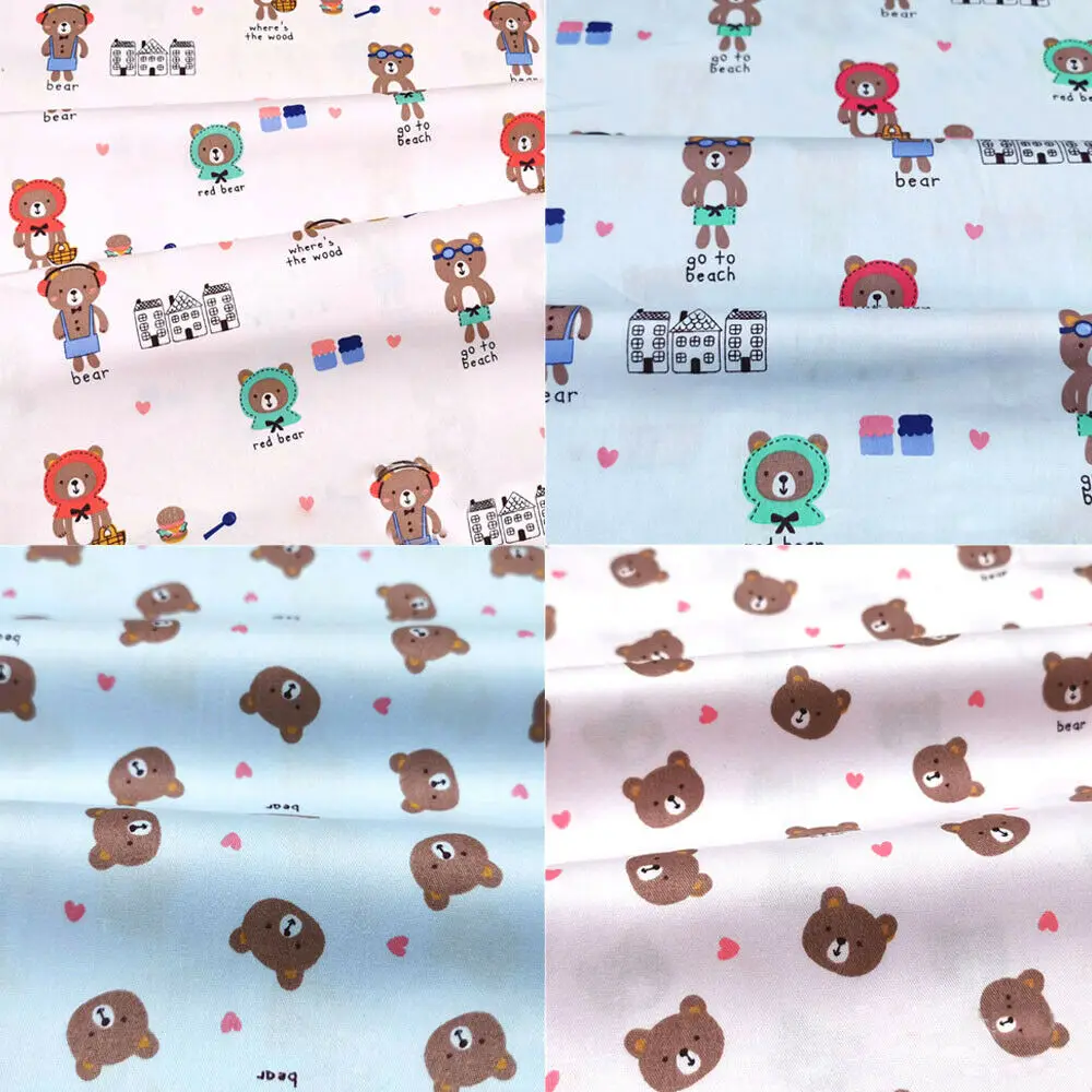 Cute Cartoon Bear Heart Love Print 100% Cotton Fabric By Yard for DIY Sewing Quilting Children Clothes Bedding Sheers Needlework