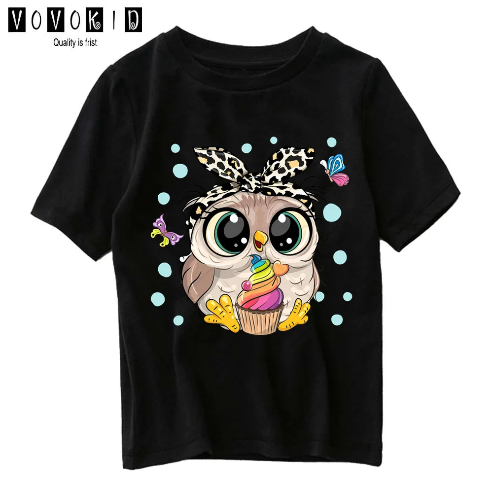 Little Chlidren Summer Top Girl Boy Cute Cartoon Sweet Girls Cute Owl Graphic Streetwear T-shirt  Baby T Shirt Cartoon Shirt