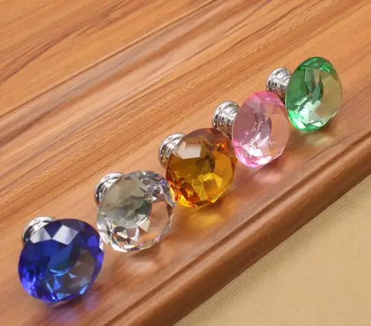 

Fashion 30mm Diamond Crystal Glass Door Knobs Drawer Cabinet Furniture Handle Knob Screw Furniture Accessories
