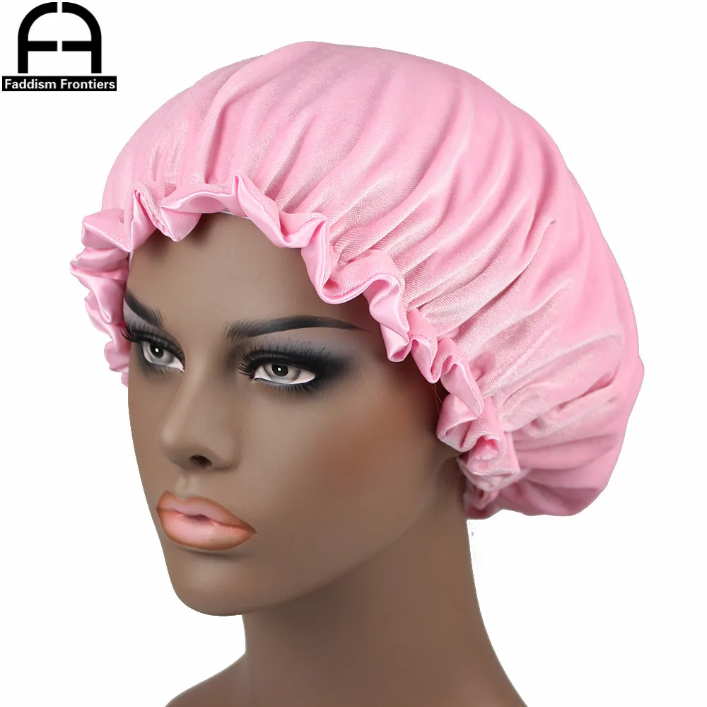 New Reversible Velvet Bonnet Satin Lined Elastic Band Bonnets Sleeping Cap Women Lady Turban