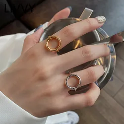 LIVVY Silver Color New Minimalist Creative Hollow Out Round Shape Rings Women Couple Fashion Handmade Jewelry