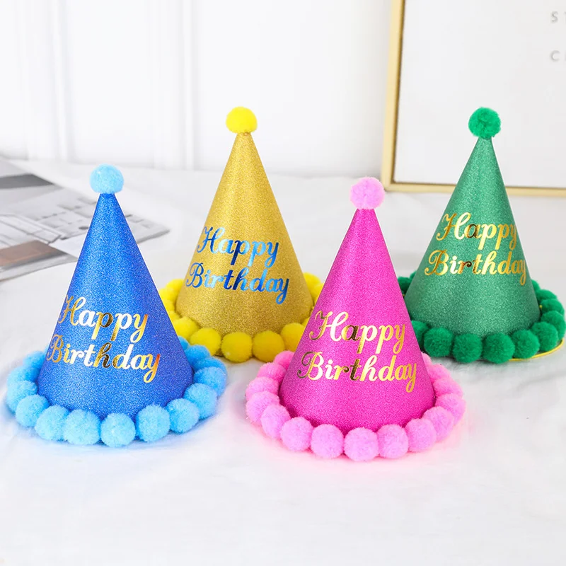 Birthday party decoration hair ball party hat children adult birthday dress up supplies plush ball party birthday hat wholesale