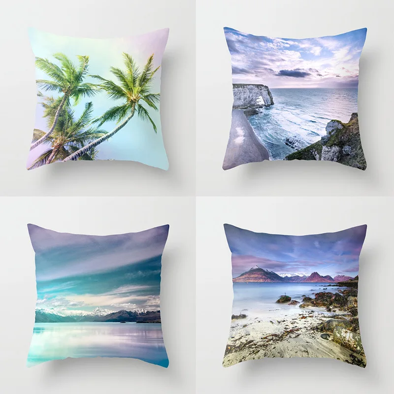 New Summer Blue Beach Pillow Cushion Case Hot Tropical Ocean Palm Print Throw Pillows Cover Livingroom Sofa Seats Bed Decoration