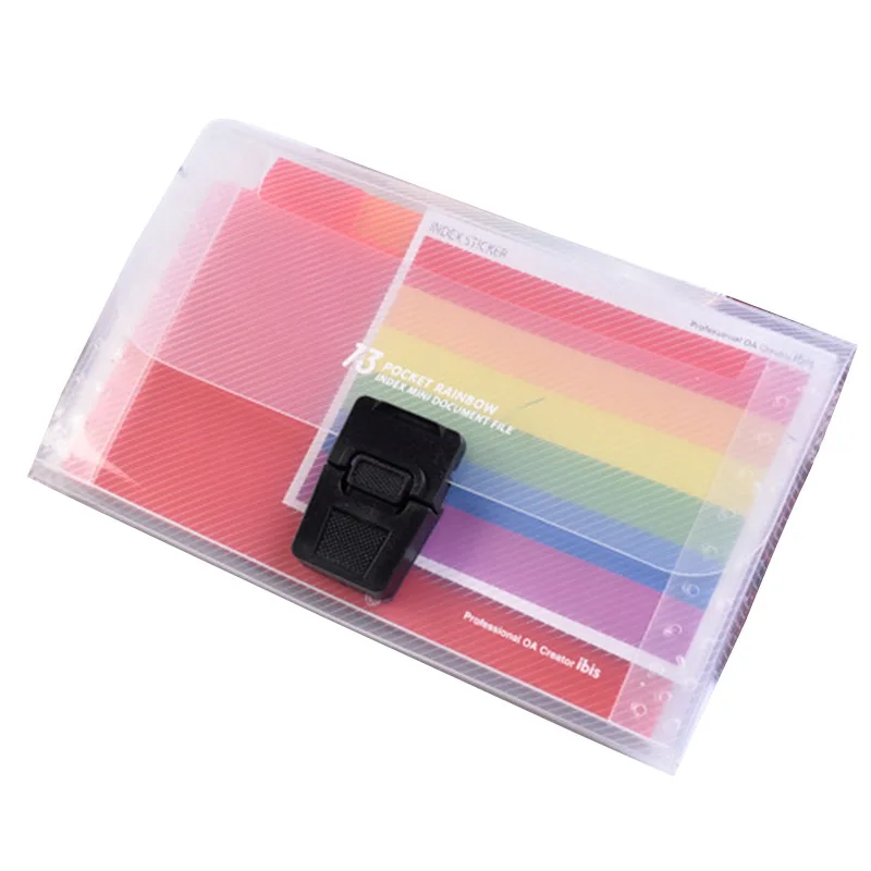 13 Grids A6 Document Bag Cute Rainbow Color Mini Bill Receipt File Bag Pouch Folder Organizer File Holder Office School Supply