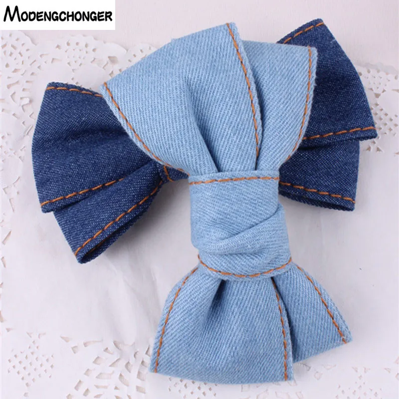 1PCS Large Denim Hair Bow For Girl Duckbill Clip Hair Clips Solid Color Barrettes Women Fashion College Wind Hair Accessories