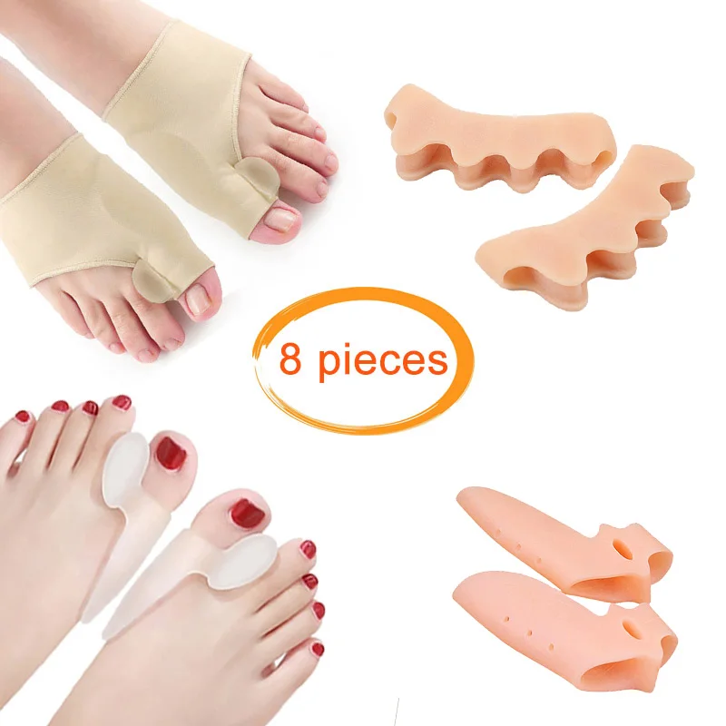 8Pc Silicone Hallux Valgus Correction Tool Bunion Corrector Toe Straightener Foot Finger Separator Big Toe Protector Feet Spacer