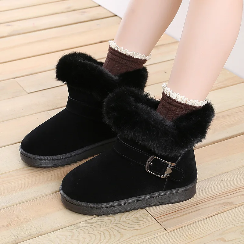 Winter Baby Girls Velvet Short Snow Boots With Fur Kids Princess Warm Shoes Slip On