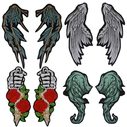 1Pair Large Patches Applique DIY Sticker Iron on Biker Wings Back Badge Punk Hand Knife Flower Motorcycle Embroidery for Clothes