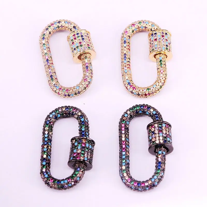 

4PCS, Fully Rainbow CZ Micro pave Oval Shape Clasp, Gold/Rose gold/Black/Silver color, Connector Clasp, Findings