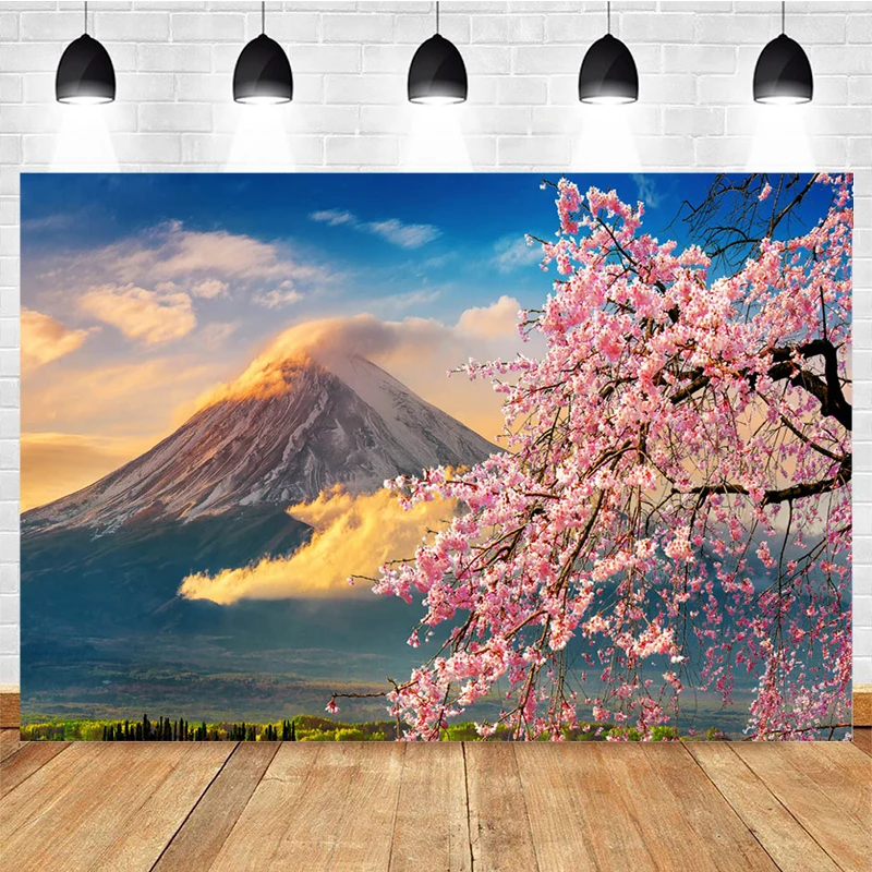 Mocsicka Natural Scenery Photography Background Sakura Under Mount Fuji Decoration  Net Red Photo Punch Backdrop Banner