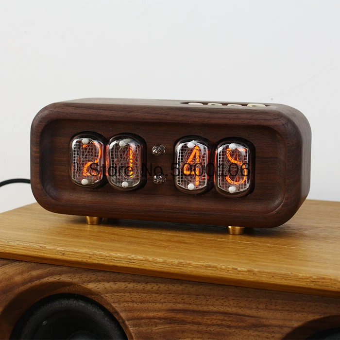 Solid Wood Glow Digital Tube Clock 4-digit Soviet IN12 Retro Collection DIY Clock