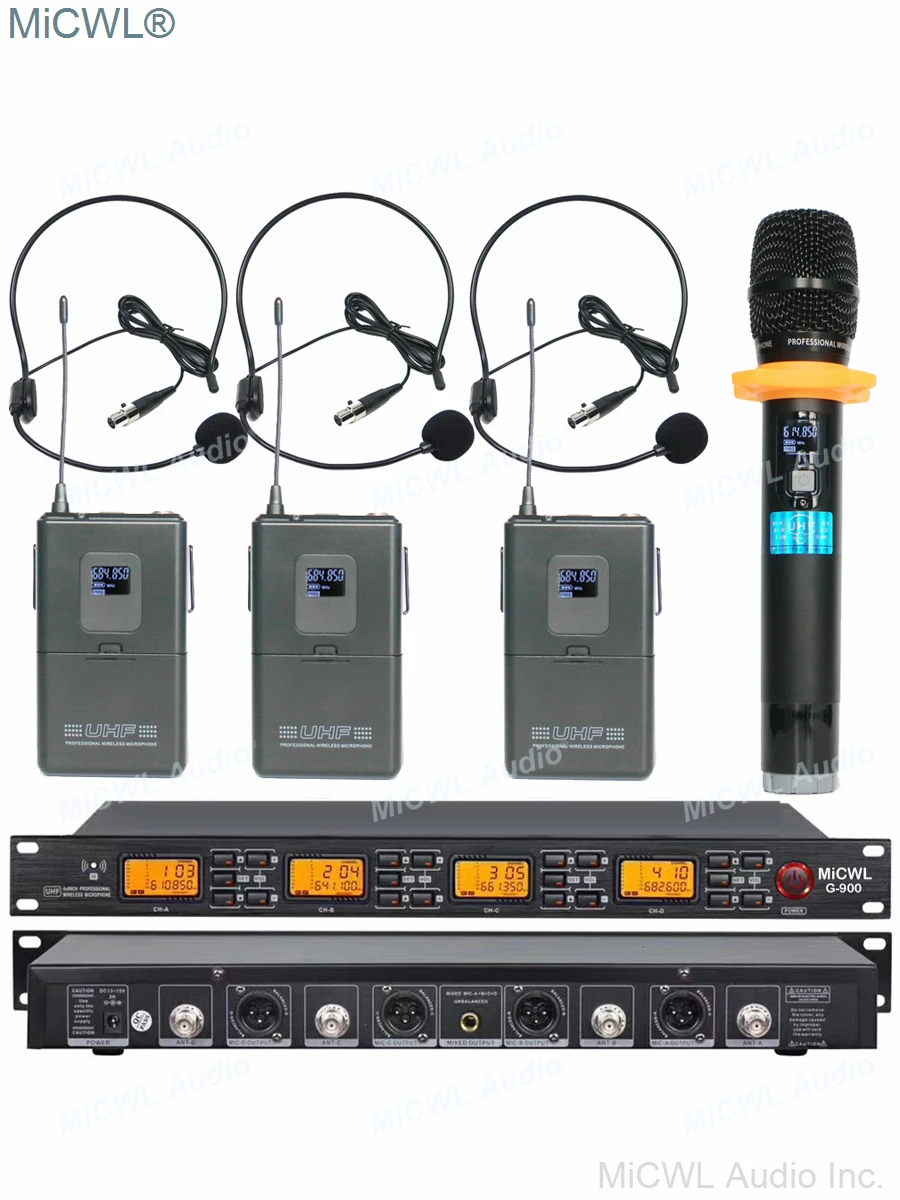 Original MiCWL G900 Wireless Microphone 3 Belt Pack 1 Handheld System for Stage Performance Karaoke 240 Channel Mics Microphones