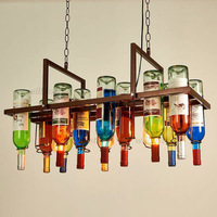 Retro Wine Bottle Pendant Lamp Industrial Glass Suspension Light Hotel Bar Loft Cafe Bistro Iron Hanging Ceiling Chandelier