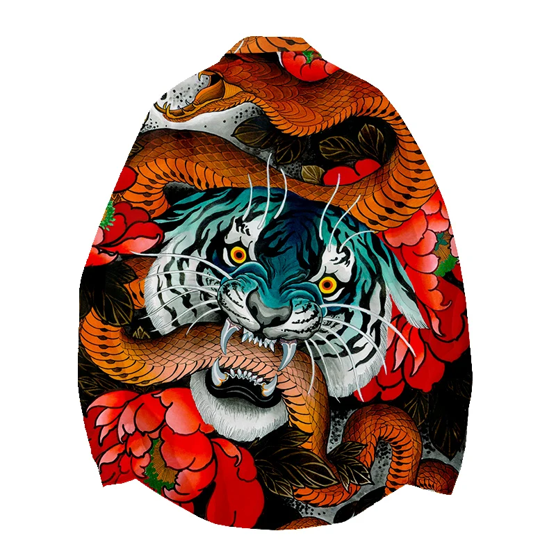 2021 New Long Sleeve Red Tiger Snake Animal Designer Shirts Men Casual Vintage Fashions Men's Shirt Man Dress Jersey Clothing