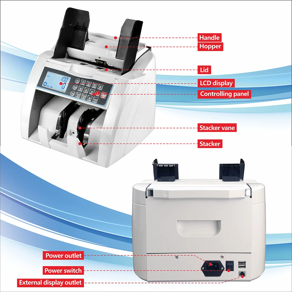 ออกแบบใหม่ด้านหน้า Bill UV/MG/IR/DD การตรวจจับเงินเครื่องนับ Semi-มูลค่านับงบเคาน์เตอร์จอแสดงผล LCD