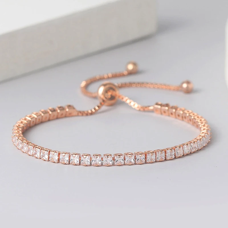 Tennis Bracelet For Women 2.5*2.5mm Square Zircon Rose Gold Color Handmade Bracelet Jewelry Wholesale Gift H024