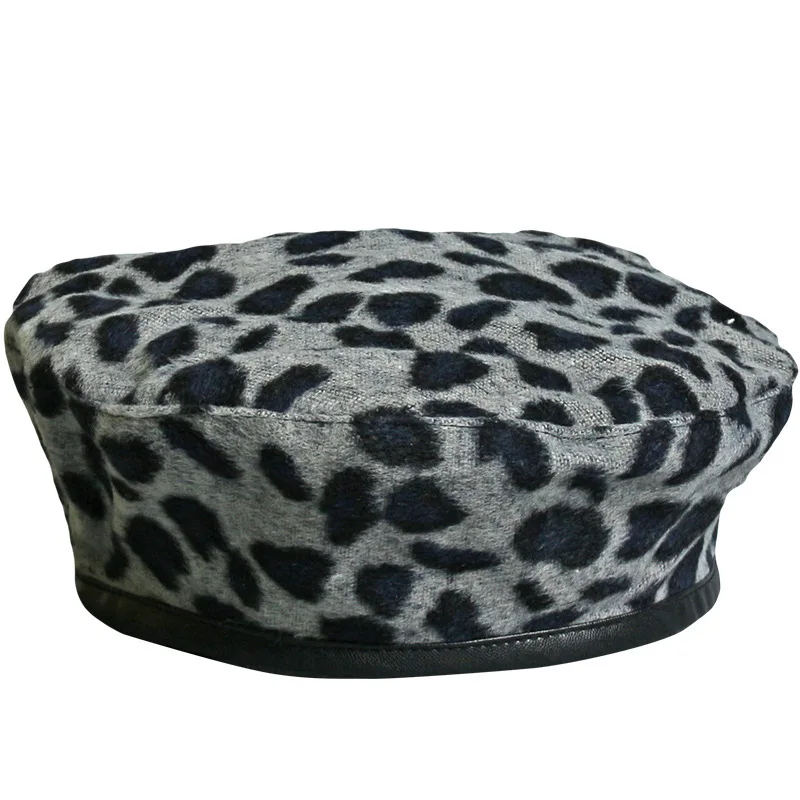 Women\'s New Wool Beret Ladies Winter Casual Fashion Leopard Hat Spring Autumn Female Windproof Keep Warm Solid Flat Cap Boina D8