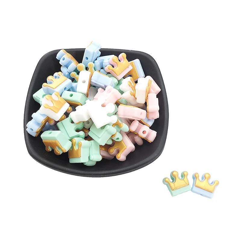 

Chenkai 100PCS BPA Free Silicone Mini Crown Teether Beads Silicone Dentition Teething Beads Food Grade DIY Baby Jewelry Toy Gift