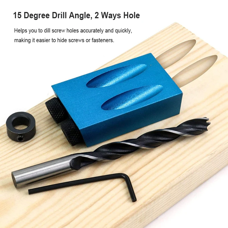 Pocket Hole Jig Kit 15 Degree Angle Drill Guide Set Woodworking Oblique Hole Locator Drill Bits Hole DIY Carpentry Tools