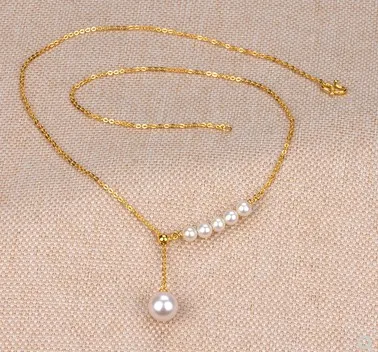 24k pure gold necklace 999 real gold pearl necklaces for women adjustable chain sweater chains 42cm